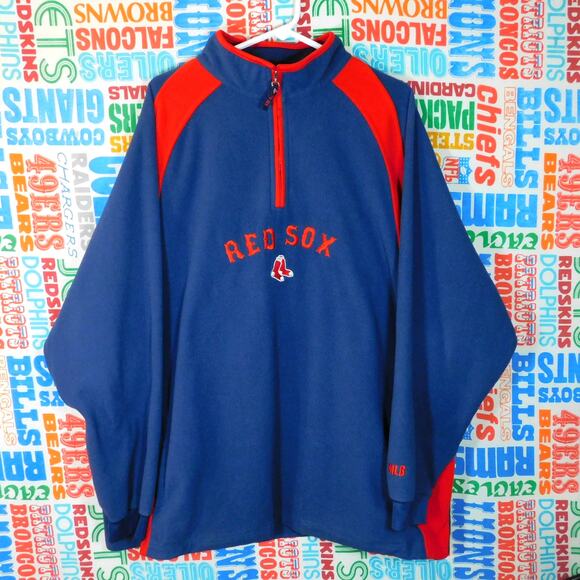 Vintage 90s Lee Sport Boston Red Sox Fleece Jacket Size XL Quarter Zip Blue - Picture 1 of 6